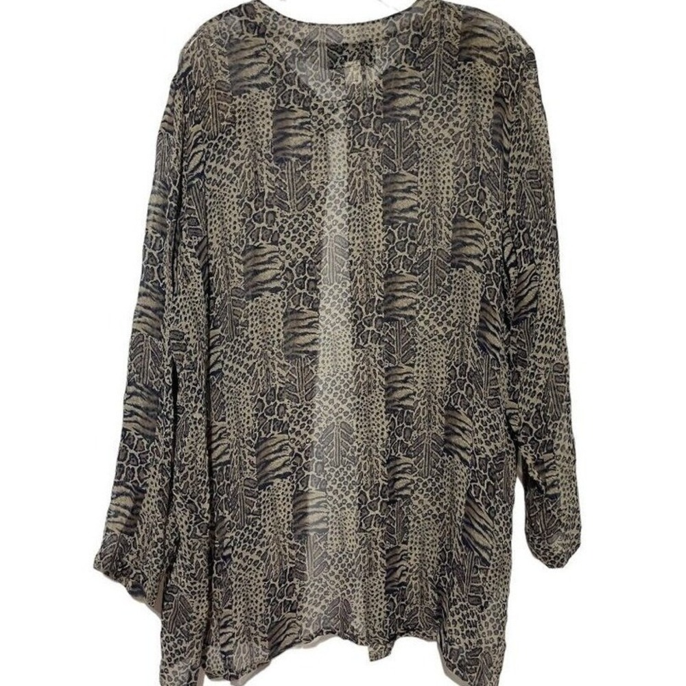 Silk For Africa Women's Long Sleeve Open Front Animal Print Cardigan Brown XL